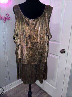 Cato Metallic Gold Sleeveless top with Ruffle Tiers